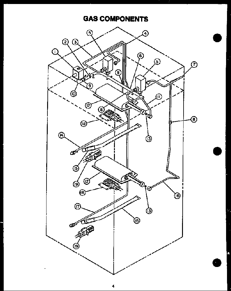 Gas Components Diagram and Parts List for PHO203UWW  Amana Wall Oven