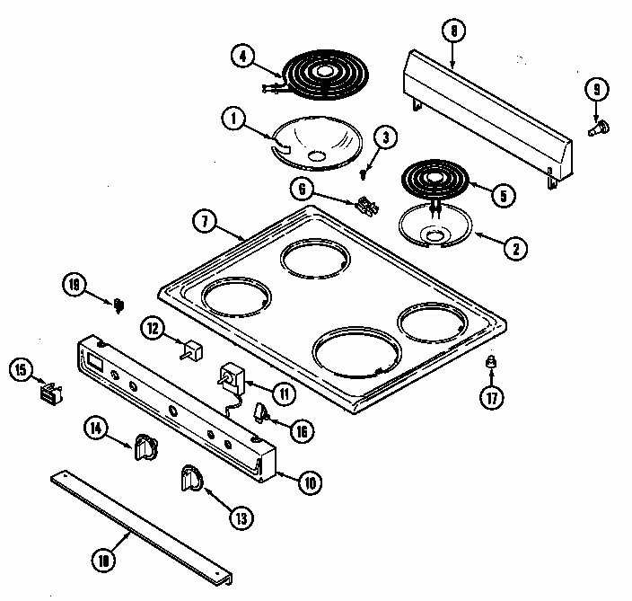 Top Assembly Diagram and Parts List for S3500PPW-D  Maytag Range