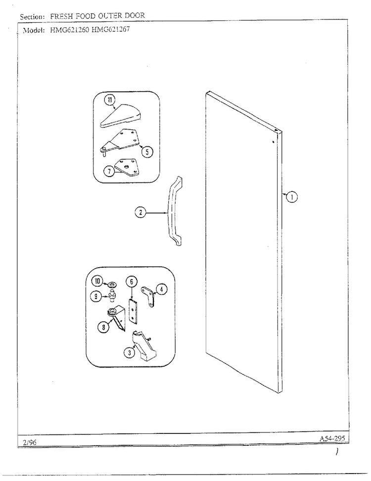 Fresh Food Outer Door Diagram and Parts List for HMG621267  Admiral Refrigerator