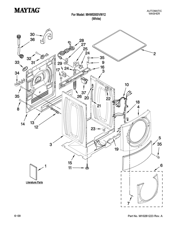 Top And Cabinet Parts Diagram and Parts List for MHWE500VW12  Maytag Washer