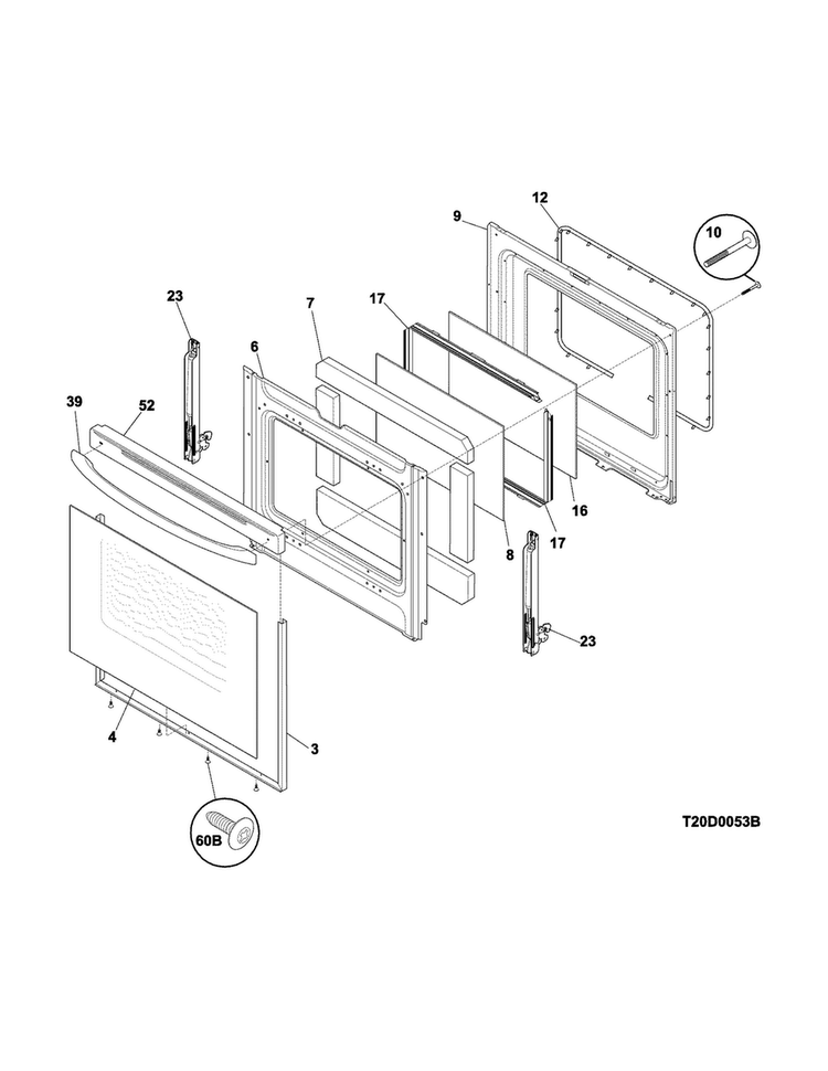 Door Diagram and Parts List for CRE3860QWA  Crosley Range
