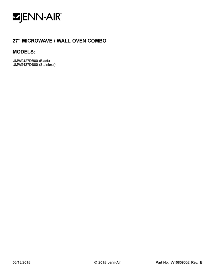 Cover Sheet Diagram and Parts List for JMW2427DS00  Jenn-Air Microwave