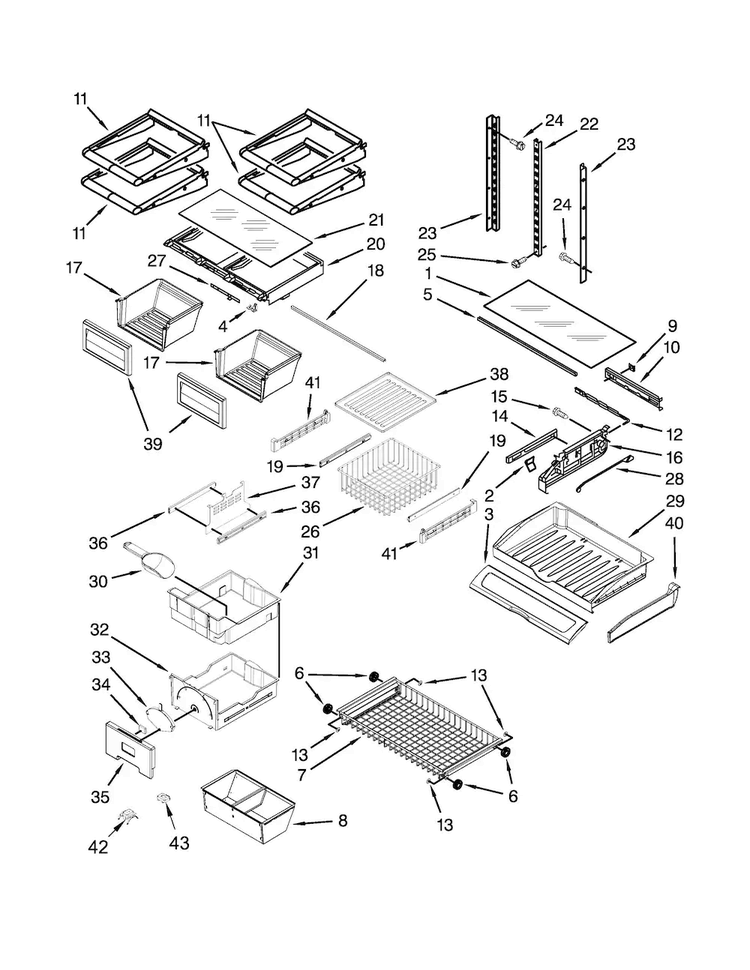 Shelf Parts Diagram and Parts List for JFC2290VTB5  Jenn-Air Refrigerator
