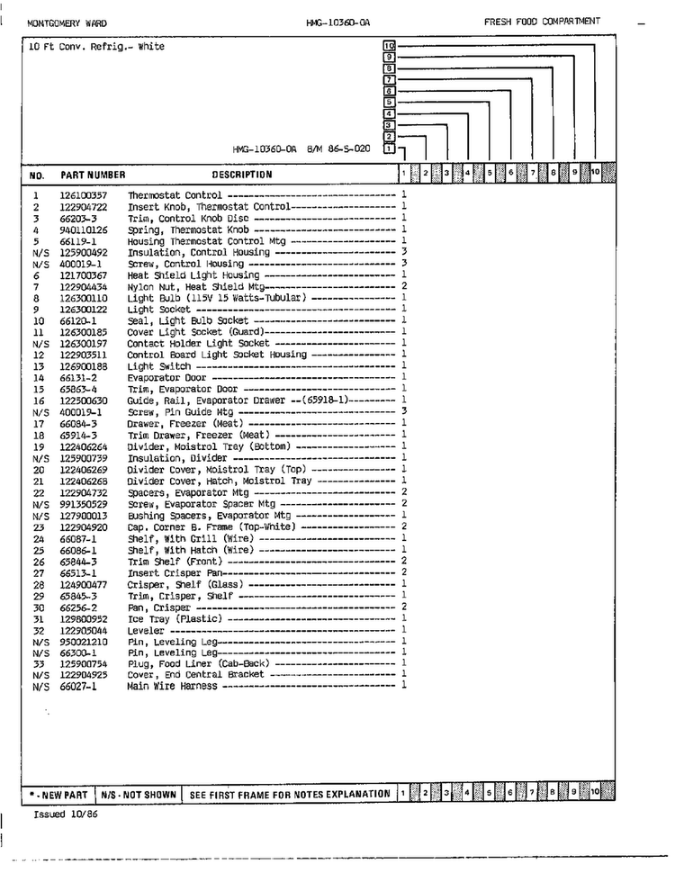 Fresh Food Compartment Page 2 Diagram and Parts List for 10360A  Admiral Refrigerator