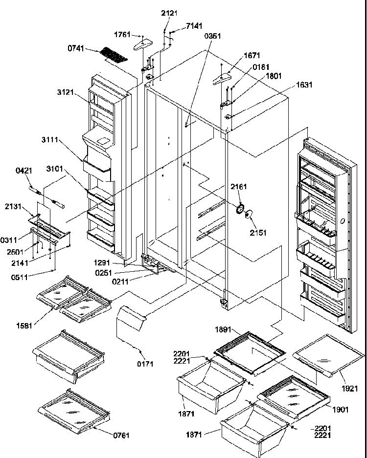 Refrigerator/freezer Shelves, Lights, And Hinges Diagram and Parts List for SRD526TW-P1313401WW  Amana Refrigerator