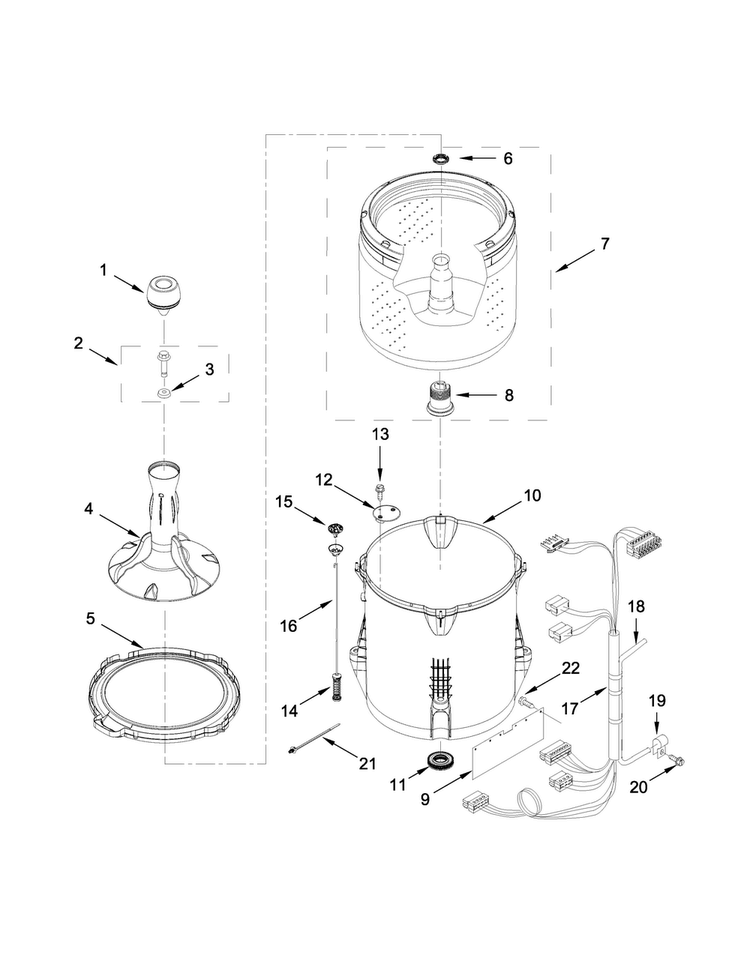 Basket And Tub Parts Diagram and Parts List for 4KNTW4430EQ0  Amana Washer