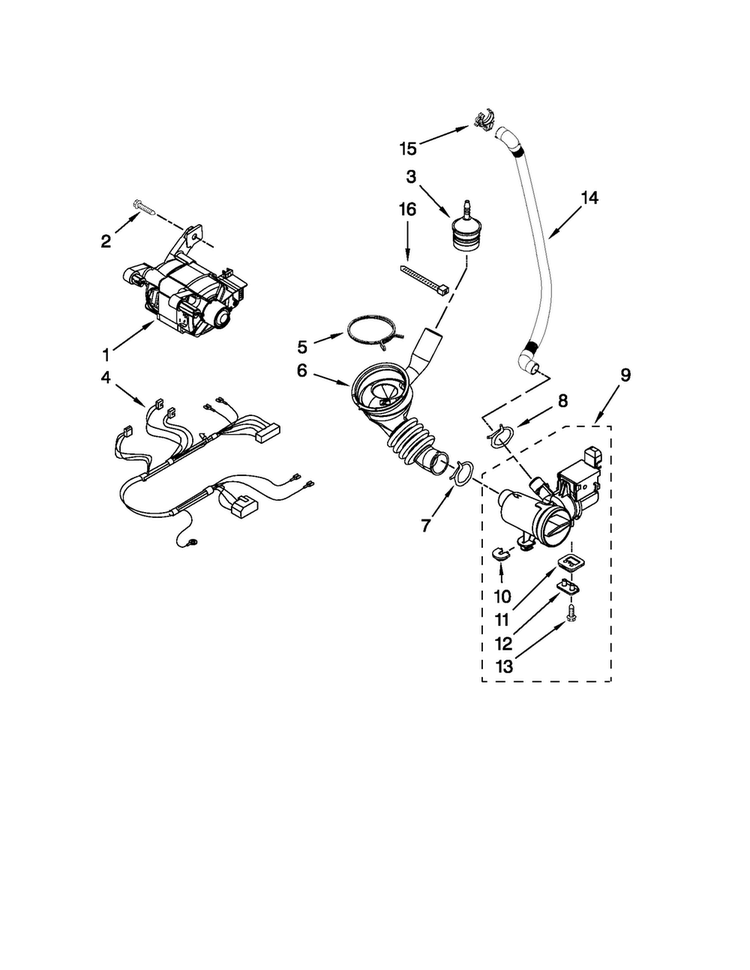 Pump And Motor Parts Diagram and Parts List for MLE20PDBYW0  Maytag Washer Dryer Combo