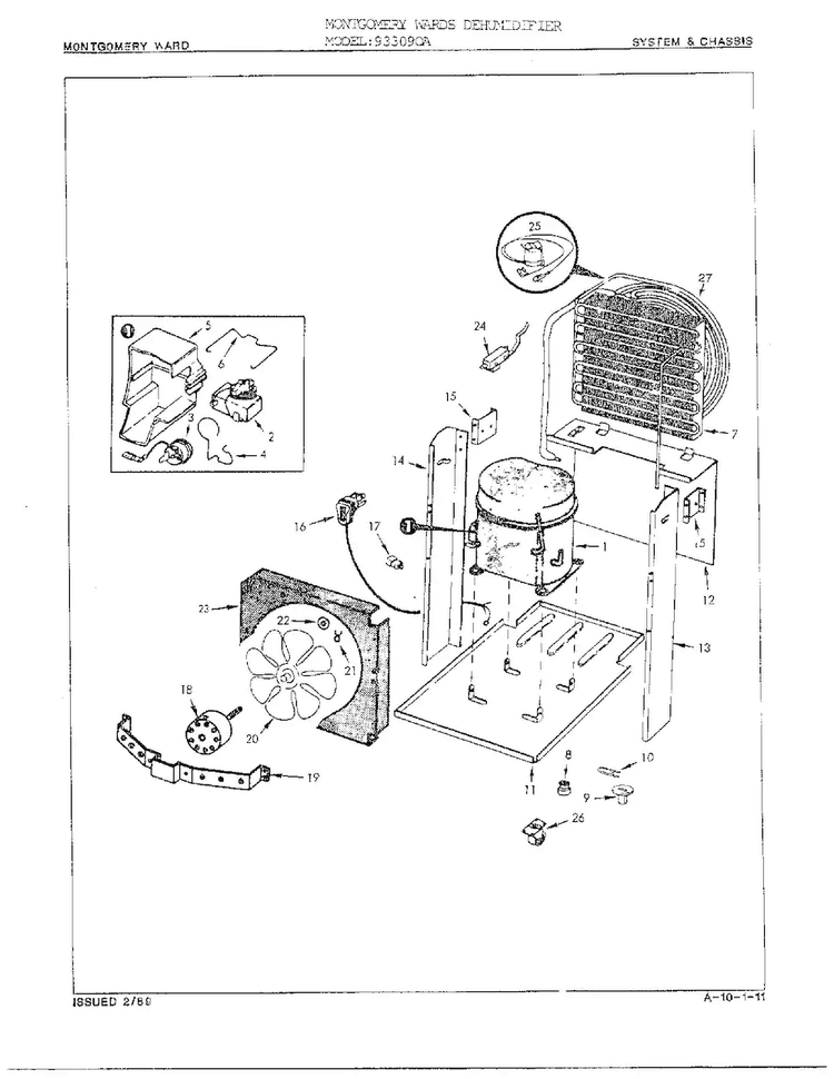 System And Chassis Diagram and Parts List for 933090A  Admiral Dehumidifier