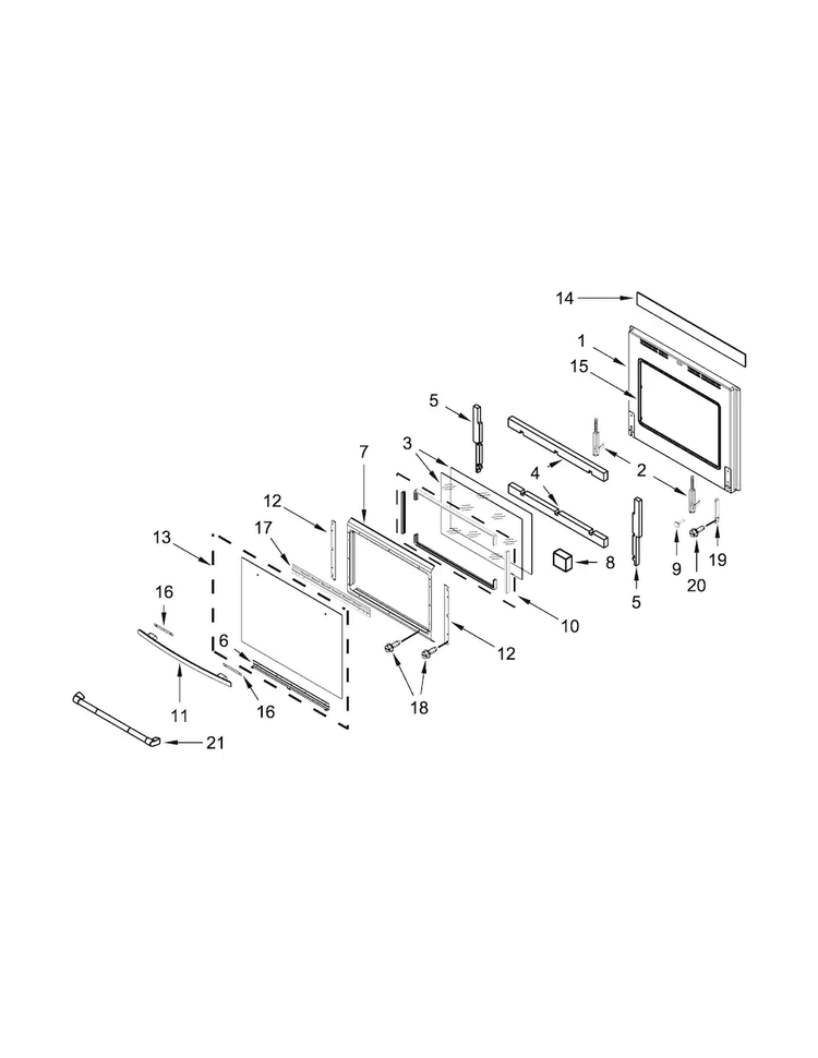 Oven Door Parts Diagram and Parts List for JMW2430WP03  Jenn-Air Microwave