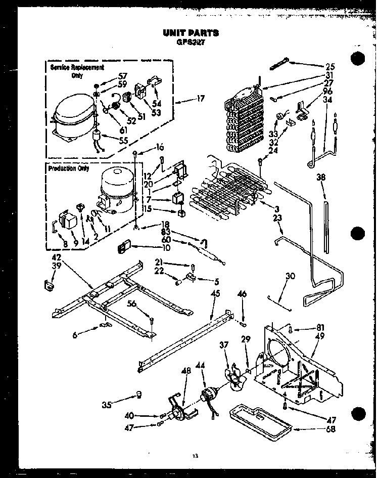 Unit Parts Diagram and Parts List for GFS227 MN11 Caloric Refrigerator