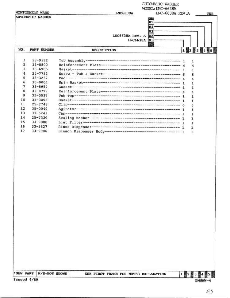Tub Page 2 Diagram and Parts List for 6638A  Norge Washer
