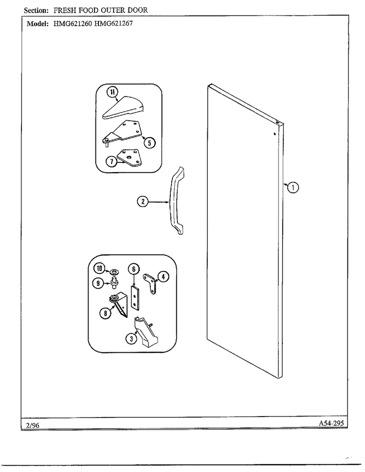 Fresh Food Outer Door Diagram and Parts List for 621260  Admiral Refrigerator