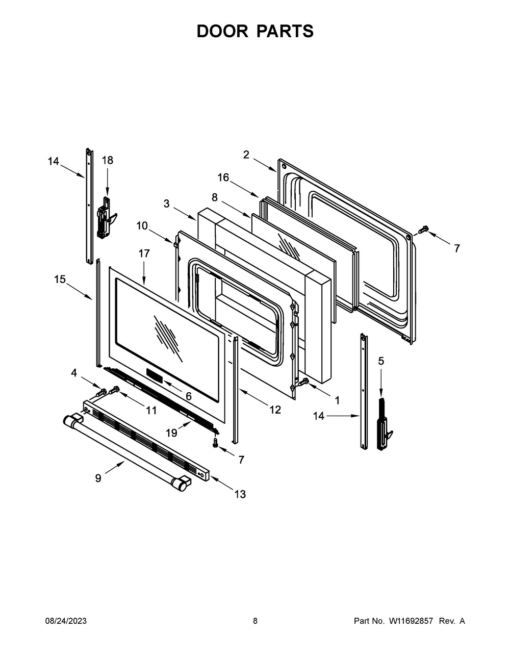 Door Parts Diagram and Parts List for MER6600FZ6  Maytag Range