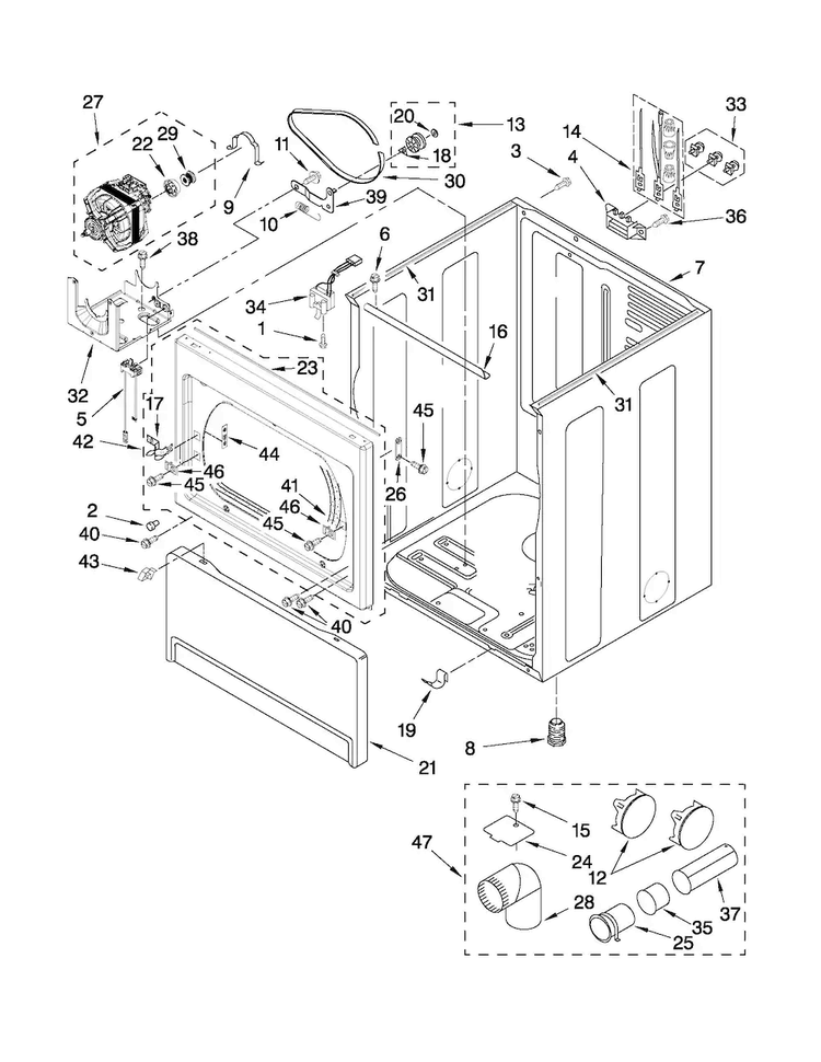 Cabinet Parts Diagram and Parts List for MEDX700XW0  Maytag Dryer