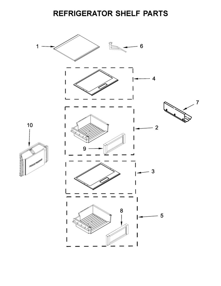Refrigerator Shelf Parts Diagram and Parts List for JS42PPDUDE01  Jenn-Air Refrigerator