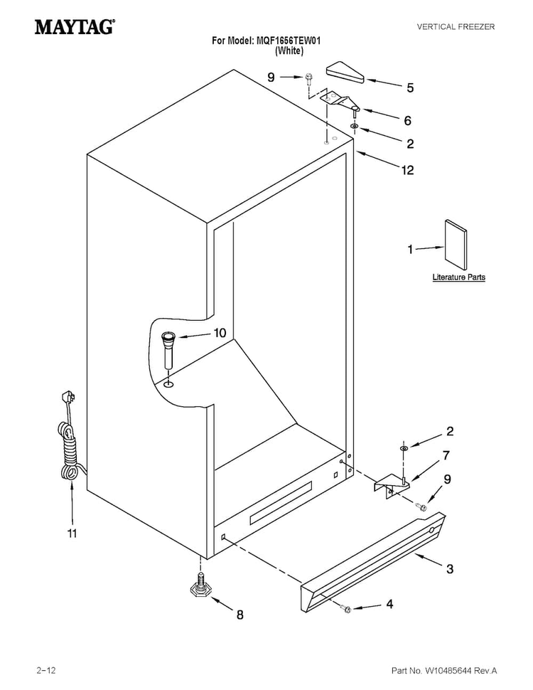 Cabinet Parts Diagram and Parts List for MQF1656TEW01  Maytag Freezer