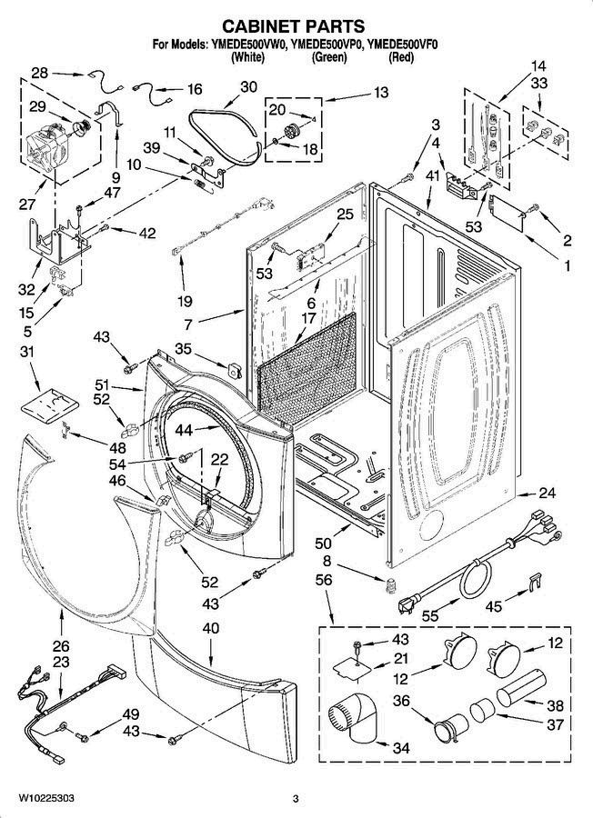 02 - Cabinet Parts Diagram and Parts List for YMEDE500VF0  Maytag Dryer