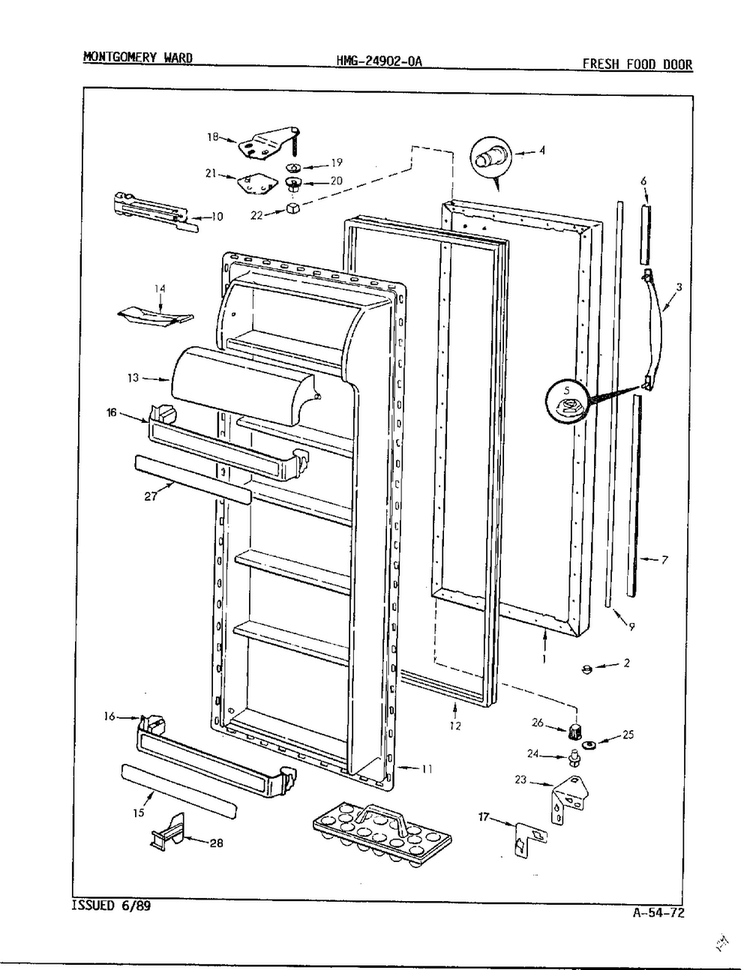 Fresh Food Door Diagram and Parts List for 24902A  Admiral Refrigerator