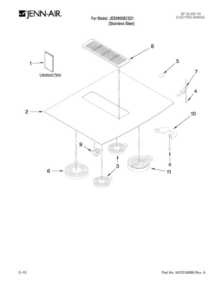 Cooktop Parts Diagram and Parts List for JES9900BCS21  Jenn-Air Range