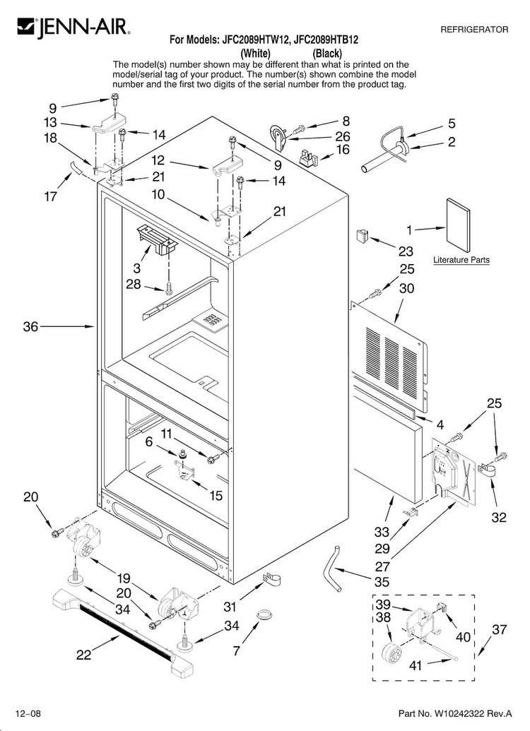 Cabinet Parts Diagram and Parts List for JFC2089HTB12  Jenn-Air Refrigerator