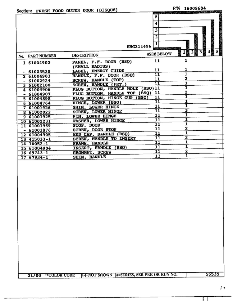 Fresh Food Outer Door Page 2 Diagram and Parts List for HMG211496  Admiral Refrigerator