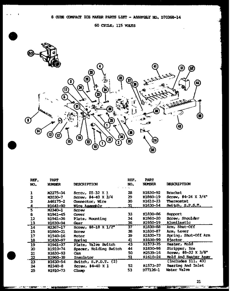 8 Cube Compact Ice Maker Diagram and Parts List for SLI22F1-L-P7700009WL  Amana Refrigerator