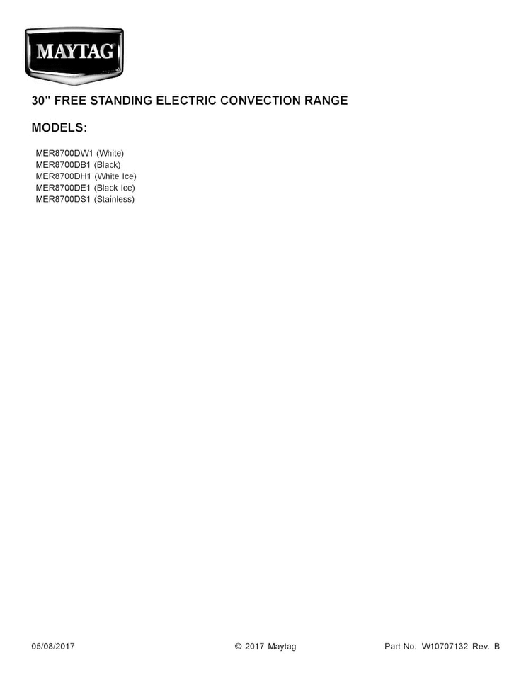 Cover Sheet Diagram and Parts List for MER8700DS1  Maytag Range