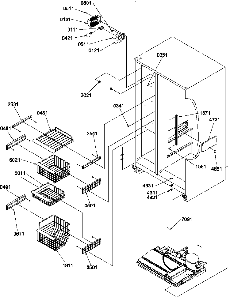 Freezer Shelves And Light Diagram and Parts List for SBD20S4L-P1190007WL  Amana Refrigerator