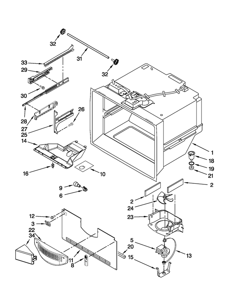 Freezer Liner Parts Diagram and Parts List for MFF2558VEB6  Maytag Refrigerator
