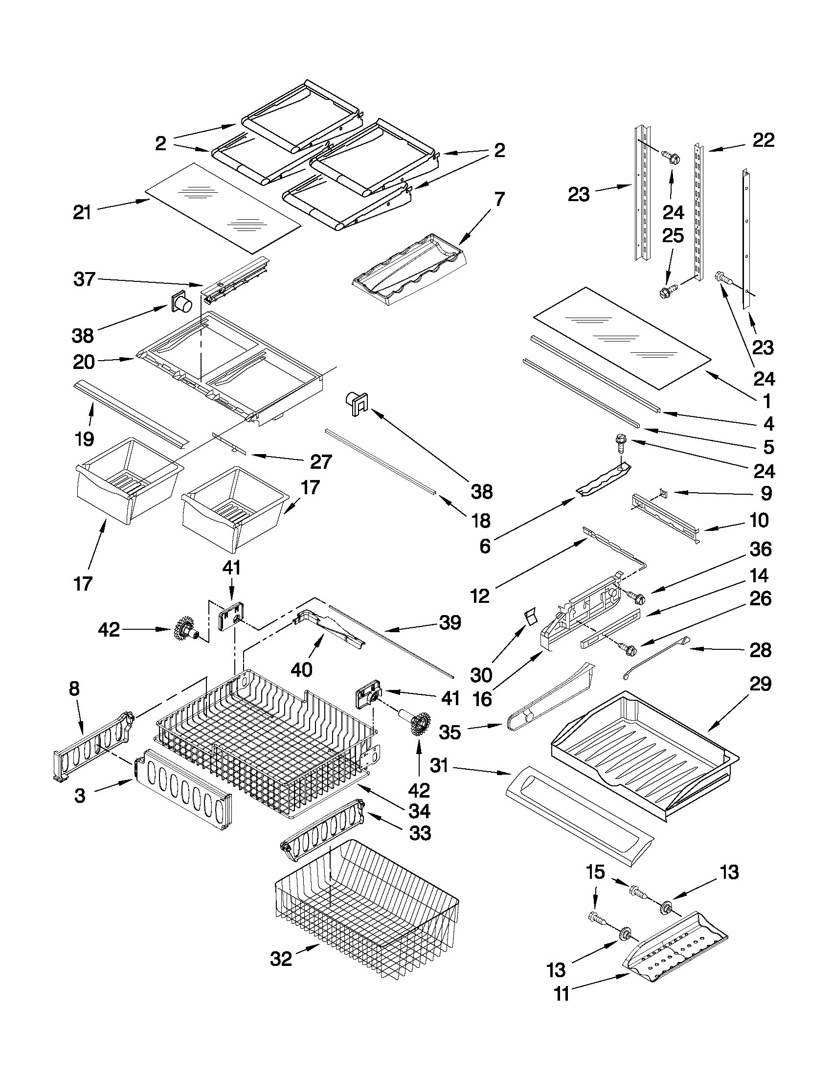 Shelf Parts Diagram and Parts List for G37026FEAS6  Maytag Refrigerator