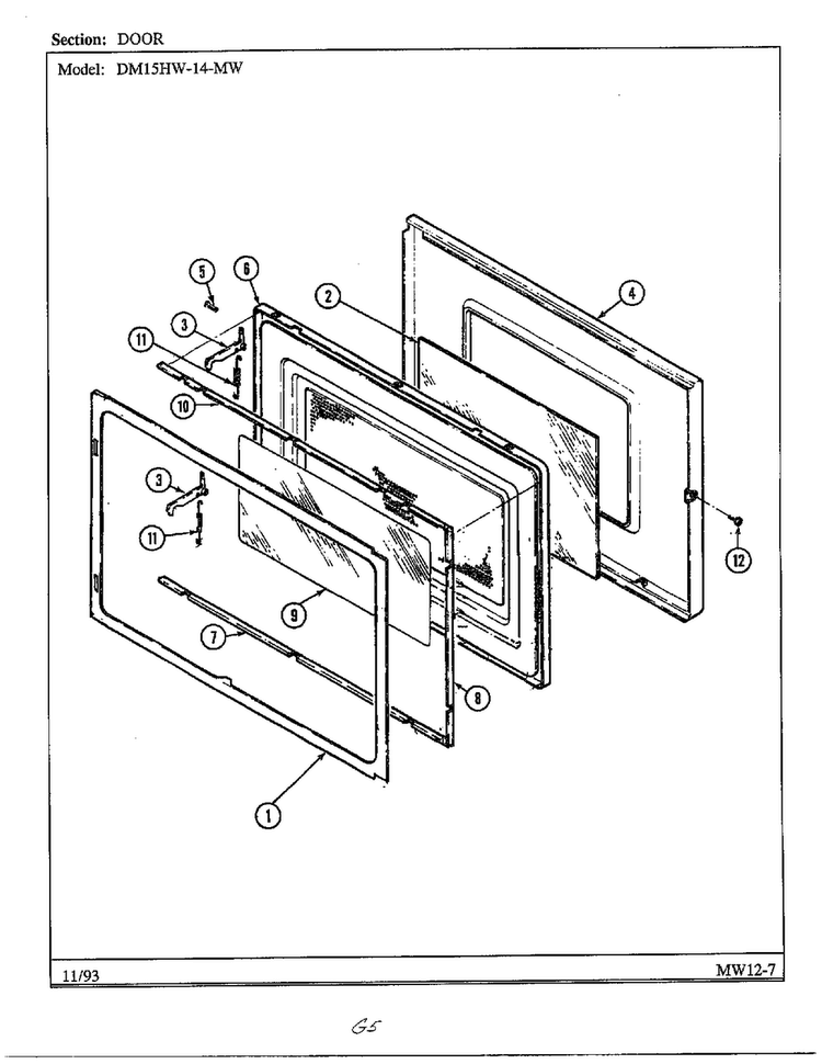 Door Diagram and Parts List for DM15H14TMW  Magic Chef Microwave