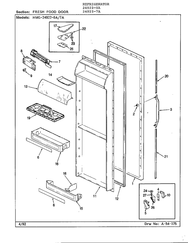 Fresh Food Door Diagram and Parts List for 24922-0A  Admiral Refrigerator