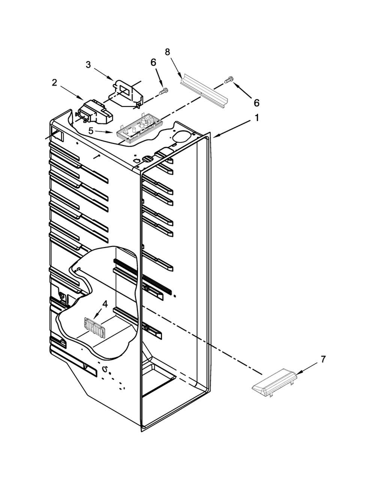 Refrigerator Liner Parts Diagram and Parts List for 8MSF25N4BW02  Maytag Refrigerator