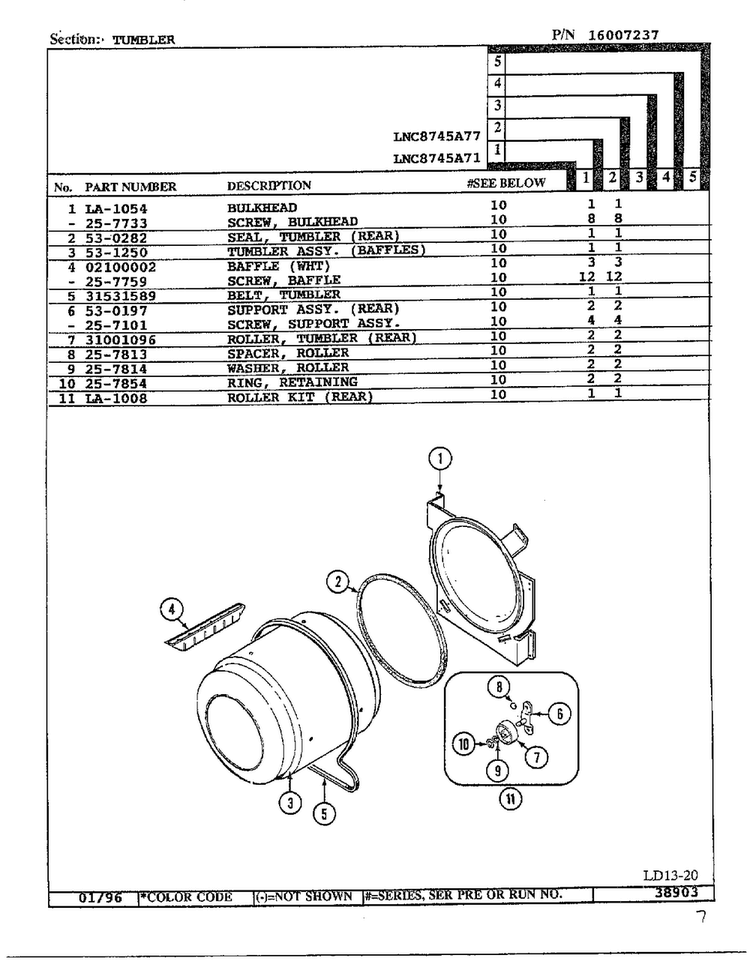 Tumbler Diagram and Parts List for LNC-8745  Maytag Dryer