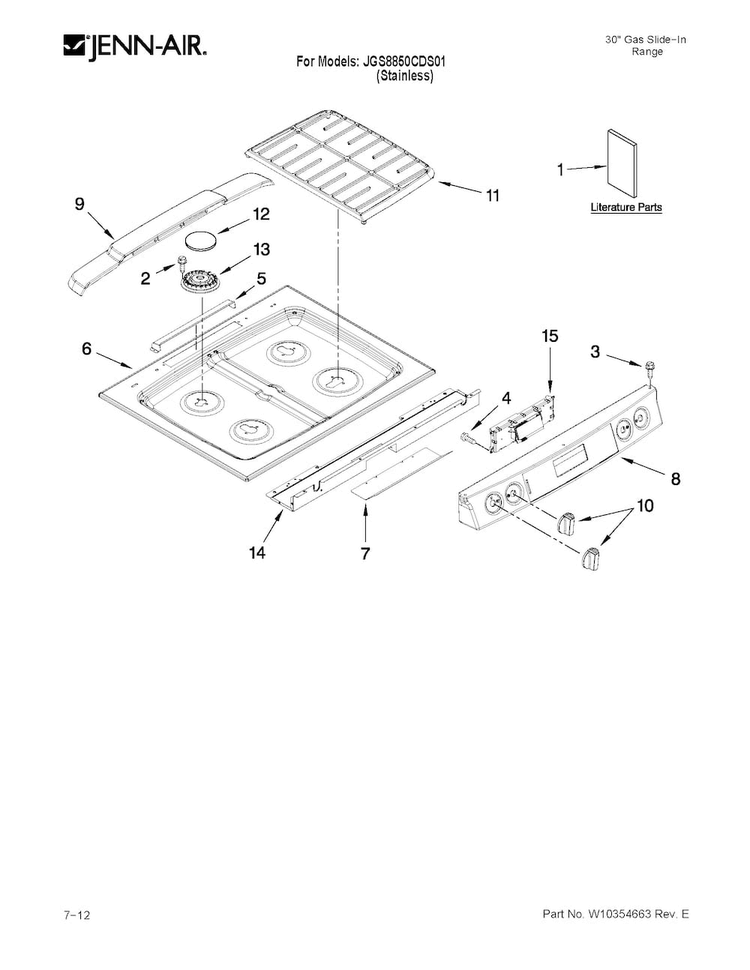 Cooktop Parts Diagram and Parts List for JGS8850CDS01  Jenn-Air Range