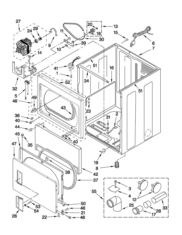 Cabinet Parts Diagram and Parts List for MGDX550XW1  Maytag Dryer