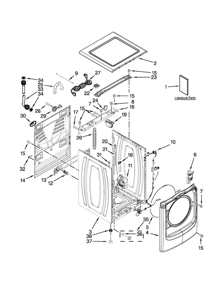 Top And Cabinet Parts Diagram and Parts List for MHW6000XW0  Maytag Washer