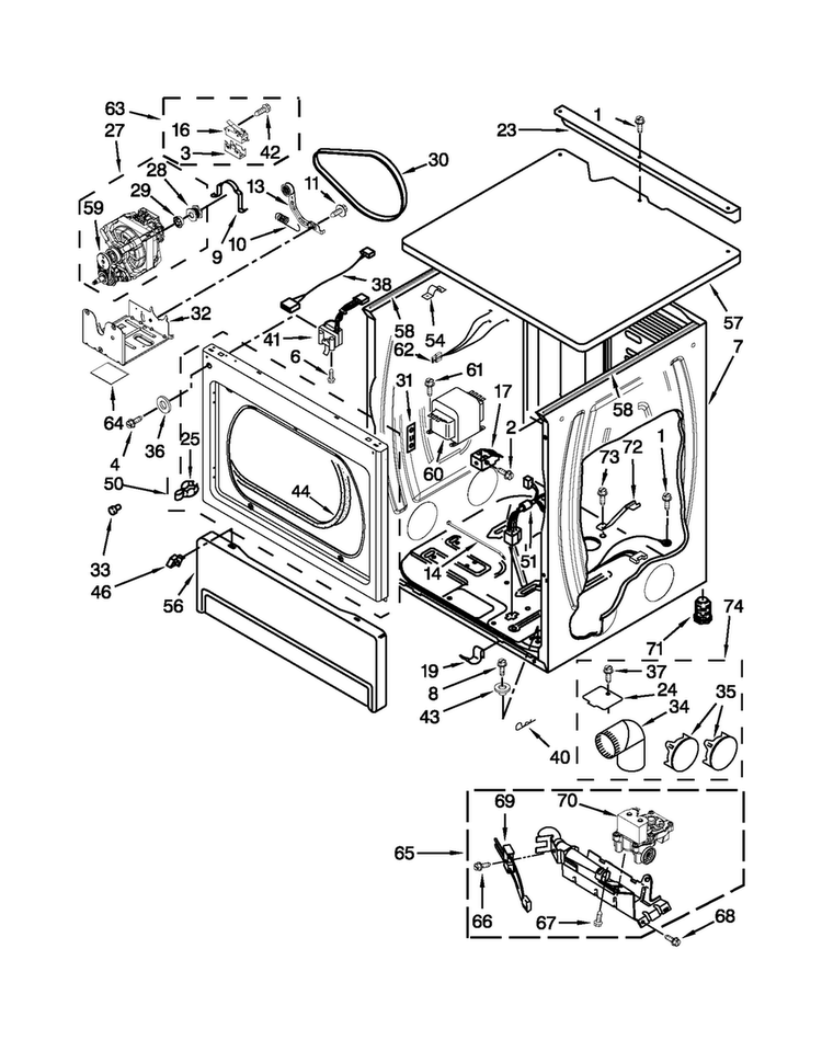 Upper Cabinet And Front Panel Parts Diagram and Parts List for MLG24PNAGW3  Maytag Dryer