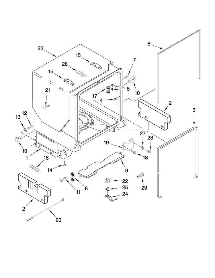 Tub And Frame Parts Diagram and Parts List for MDB8959SAB1  Maytag Dishwasher