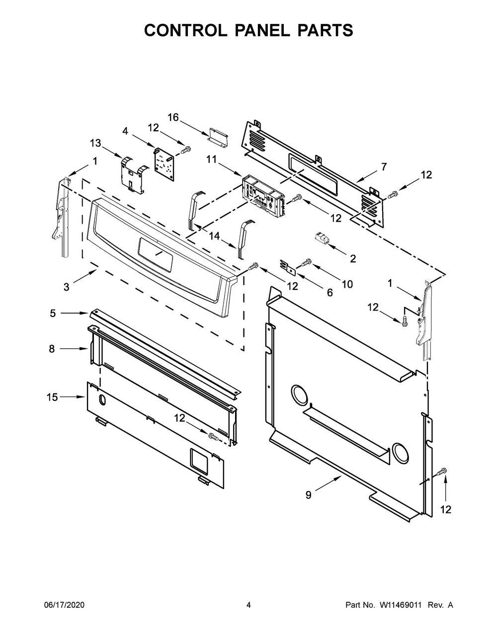 Control Panel Parts Diagram and Parts List for AGR6603SFS3  Maytag Range