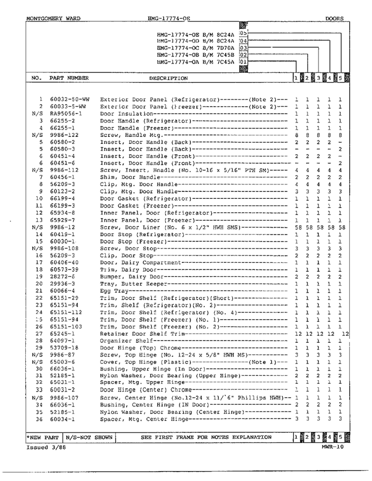 Doors/misc Page 2 Diagram and Parts List for 17774-OA  Admiral Refrigerator