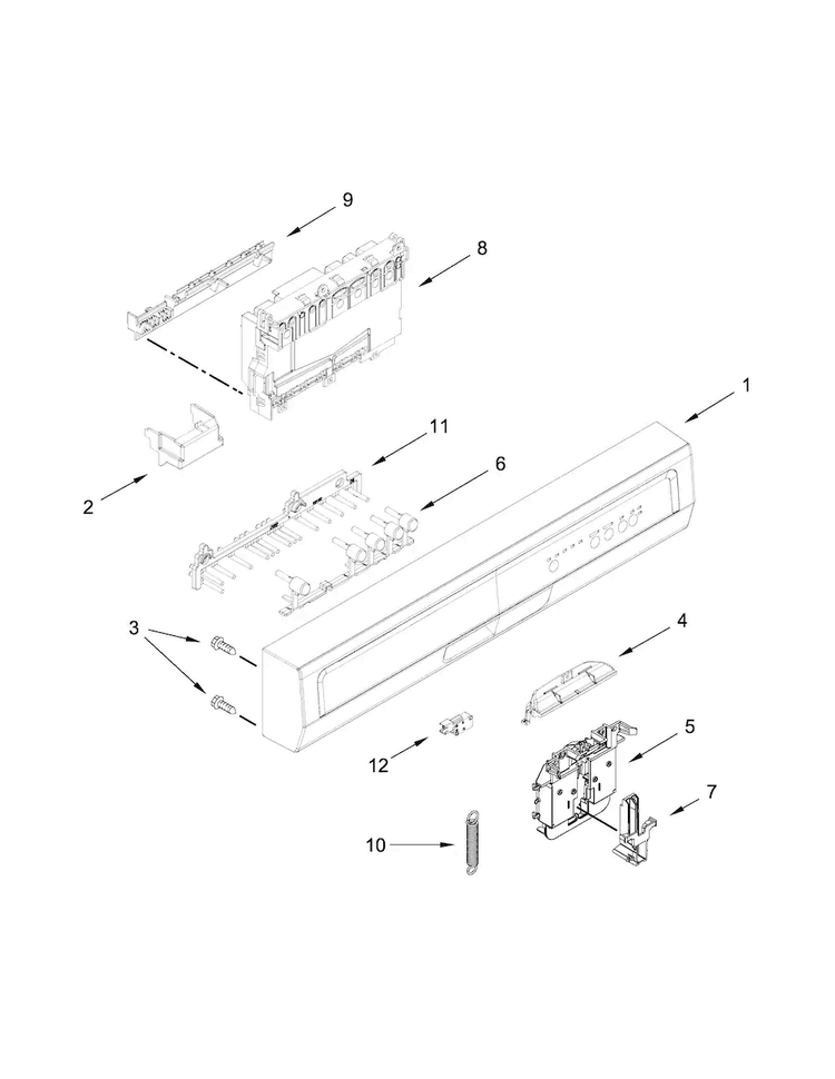 Control Panel And Latch Parts Diagram and Parts List for ADB1300AFB0  Amana Dishwasher