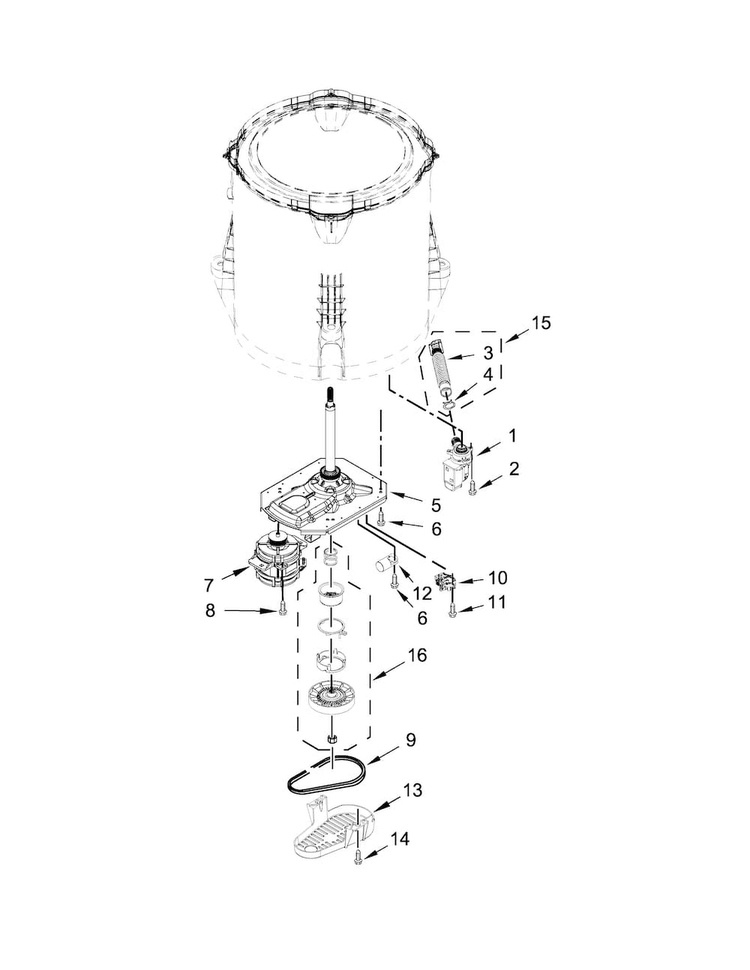 Gearcase, Motor And Pump Parts Diagram and Parts List for MVW18PDAWW0  Maytag Washer