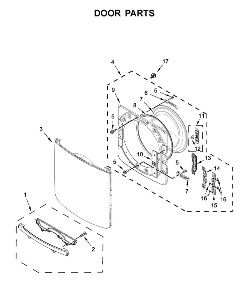 Door Parts Diagram and Parts List for MED6630HC2  Maytag Dryer
