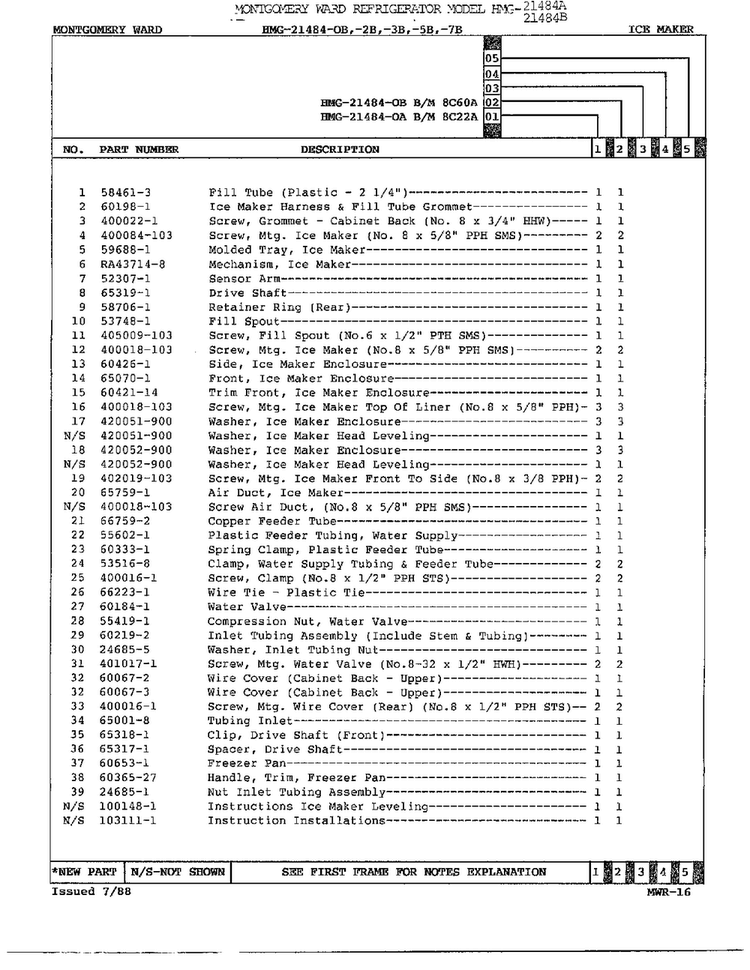 Ice Maker Page 2 Diagram and Parts List for 21484B  Admiral Refrigerator