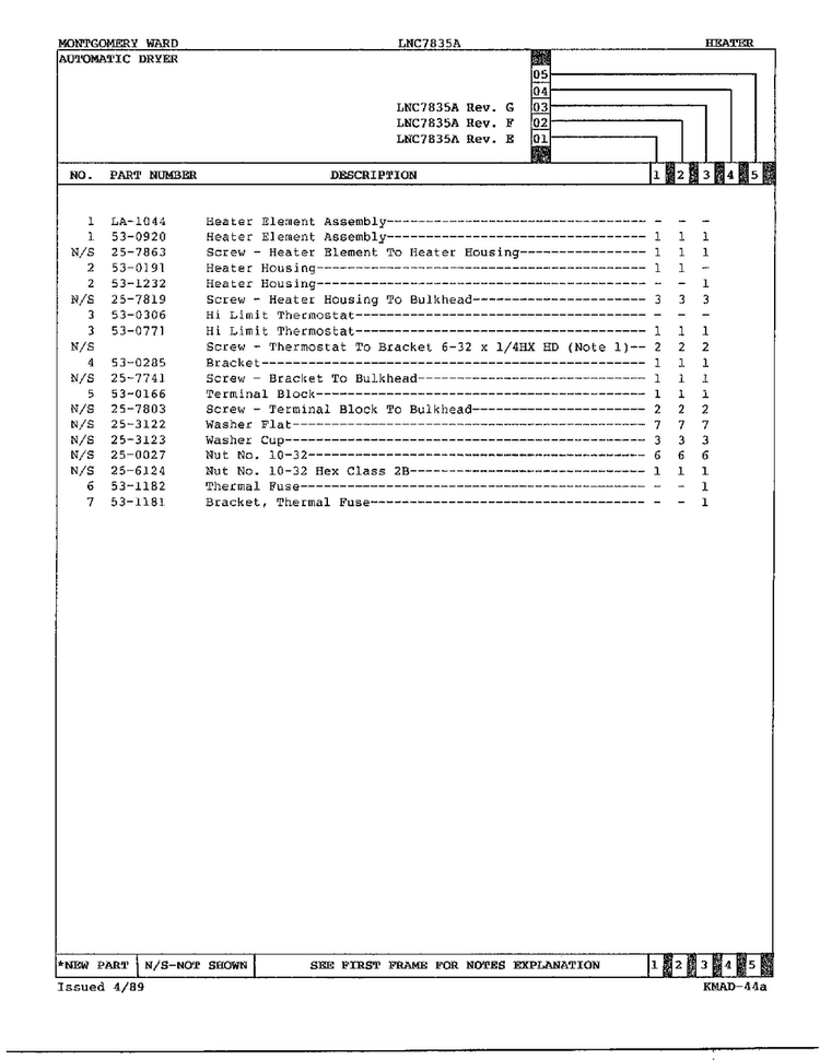 Heater Page 2 Diagram and Parts List for 7834A REV E Norge Dryer