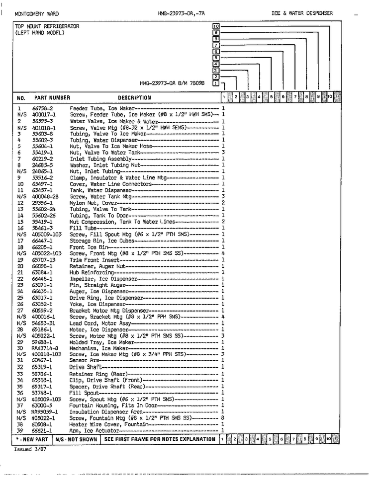 Ice And Water Dispenser Page 2 Diagram and Parts List for 23973A  Admiral Refrigerator