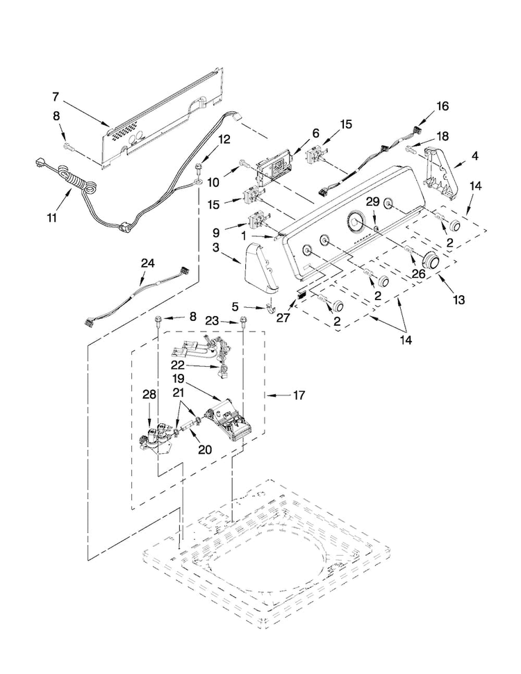 Controls And Water Inlet Parts Diagram and Parts List for MVWC300XW1  Maytag Washer
