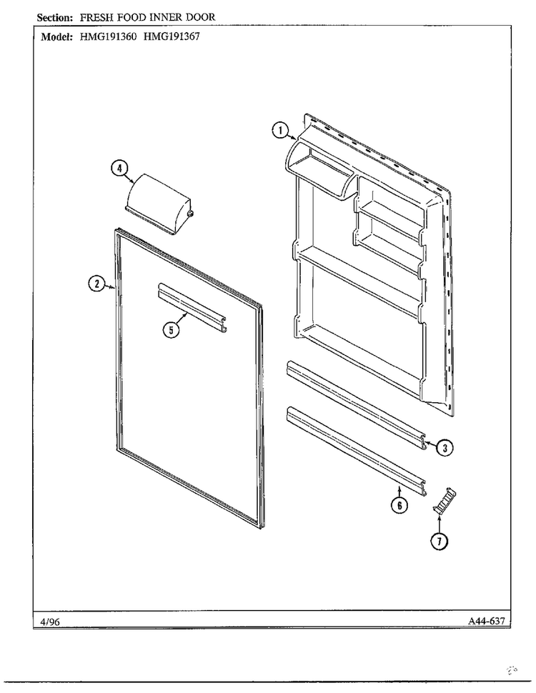 Fresh Food Inner Door Diagram and Parts List for HMG-191367  Admiral Refrigerator