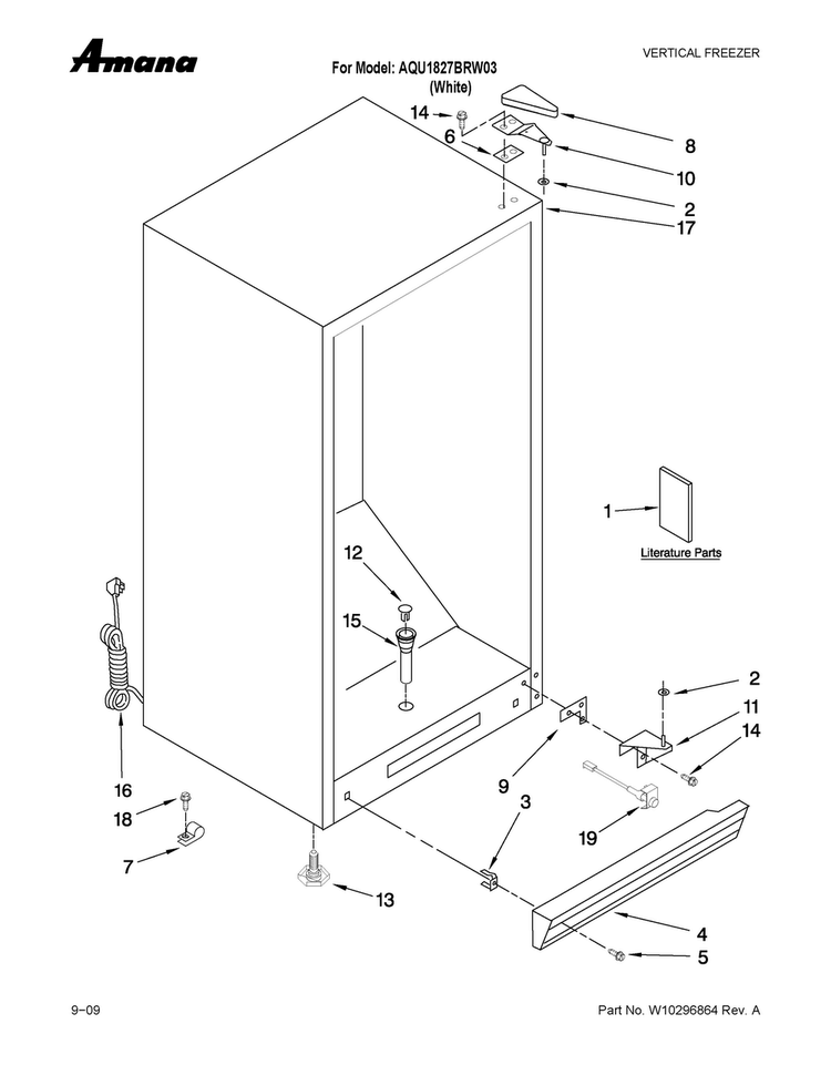 Cabinet Parts Diagram and Parts List for AQU1827BRW03  Amana Freezer